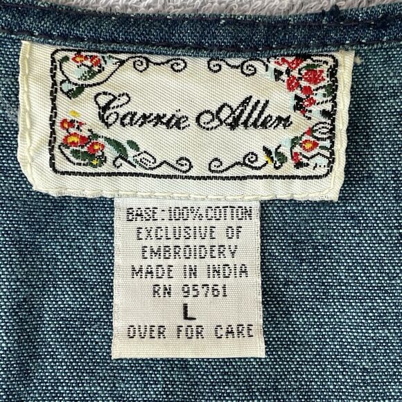 Carrie Allen Embroidered Western Vest Women's L Blue Denim  Boho Crochet Vtg - Picture 5 of 13